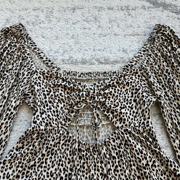 Urban Outfitters Leopard Cutout Peplum Crop Top Size S - Picture 10 of 13